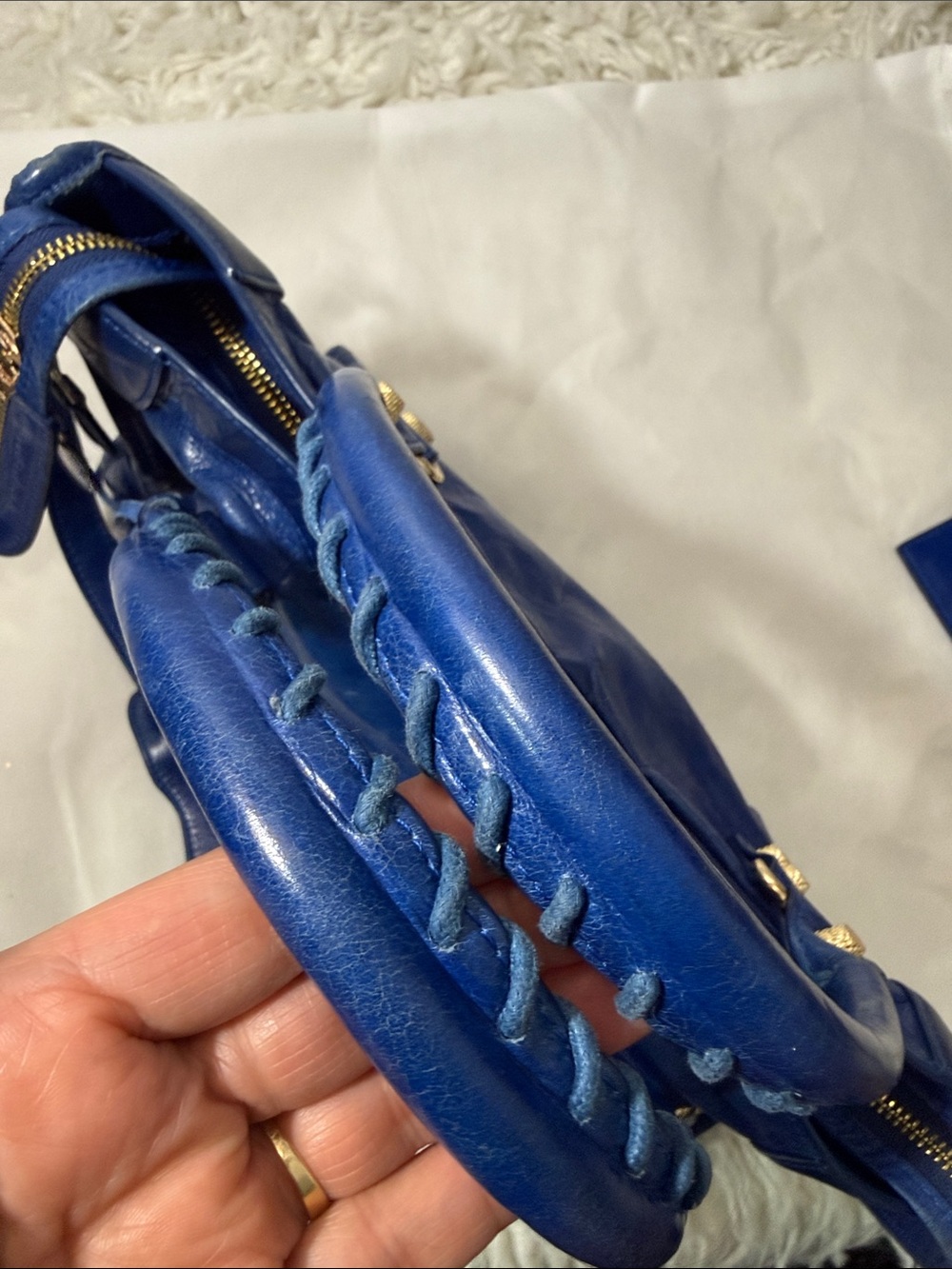 Balenciaga Blue Embossed Lambskin leather motorcycle city bag medium - Picture 7 of 16